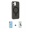 MARSİLYAN™- iPhone 11 Kılıf Çekirdek Modern Prime - Şeffaf Pasifik Cam Ekran Koruyucu + Neon Fosforlu Kamera Lens - TU