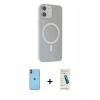 MARSİLYAN™- iPhone 11 Kılıf Çekirdek Modern Prime - Şeffaf Pasifik Cam Ekran Koruyucu + Neon Fosforlu Kamera Lens - TU
