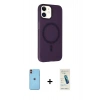 MARSİLYAN™- iPhone 11 Kılıf Çekirdek Modern Prime - Şeffaf Pasifik Cam Ekran Koruyucu + Neon Fosforlu Kamera Lens - TU