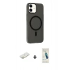 MARSİLYAN™- iPhone 11 Kılıf Çekirdek Modern Prime - Şeffaf Pasifik Cam Ekran Koruyucu + Renkli Kamera Lens Koruma Cam - TU