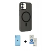 MARSİLYAN™- iPhone 11 Kılıf Çekirdek Modern Prime - Şeffaf Royal Nano Ekran Koruyucu + Neon Fosforlu Kamera Lens - MI
