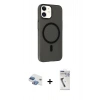 MARSİLYAN™- iPhone 11 Kılıf Çekirdek Modern Prime - Şeffaf Uv Polymer Nano Ekran Koruyucu + Gökkuşağı Pers Alüminyum Kamera Lens