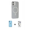 MARSİLYAN™- iPhone 11 Kılıf Çekirdek Modern Prime - Şeffaf Uv Polymer Nano Ekran Koruyucu + Neon Fosforlu Kamera Lens - MI