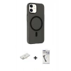 MARSİLYAN™- iPhone 11 Kılıf Çekirdek Modern Prime - Şeffaf Uv Polymer Nano Ekran Koruyucu + Renkli Kamera Lens Koruma Cam - YL