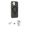 MARSİLYAN™- iPhone 11 Kılıf Çekirdek Modern Prime - Şeffaf Uv Polymer Nano Ekran Koruyucu + Renkli Kamera Lens Koruma Cam - TU