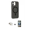 MARSİLYAN™- iPhone 11 Kılıf Çekirdek Modern Prime - Siyah 34D Hayalet Izgaralı Cam + Pers Alüminyum Kamera Lens - GD