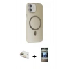 MARSİLYAN™- iPhone 11 Kılıf Çekirdek Modern Prime - Siyah 34D Hayalet Izgaralı Cam + Pers Alüminyum Kamera Lens - GD