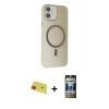 MARSİLYAN™- iPhone 11 Kılıf Çekirdek Modern Prime - Siyah 34D Hayalet Izgaralı Cam + Rainbow Kamera Lens Koruma Cam - KI