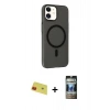 MARSİLYAN™- iPhone 11 Kılıf Çekirdek Modern Prime - Siyah 34D Hayalet Izgaralı Cam + Rainbow Kamera Lens Koruma Cam - KI