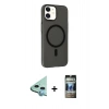 MARSİLYAN™- iPhone 11 Kılıf Çekirdek Modern Prime - Siyah 34D Hayalet Izgaralı Cam + Raze Metal Kamera Lens - MI