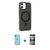 MARSİLYAN™- iPhone 11 Kılıf Çekirdek Modern Prime - Siyah 34D Hayalet Izgaralı Cam + Neon Fosforlu Kamera Lens - MI