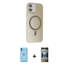 MARSİLYAN™- iPhone 11 Kılıf Çekirdek Modern Prime - Siyah 34D Hayalet Izgaralı Cam + Neon Fosforlu Kamera Lens - MI