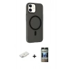 MARSİLYAN™- iPhone 11 Kılıf Çekirdek Modern Prime - Siyah 34D Hayalet Izgaralı Cam + Pembe Renkli Kamera Lens Koruma Cam