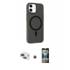 MARSİLYAN™- iPhone 11 Kılıf Çekirdek Modern Prime - Siyah 34D Hayalet Izgaralı Cam + Pers Alüminyum Kamera Lens - LT