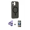 MARSİLYAN™- iPhone 11 Kılıf Çekirdek Modern Prime - Siyah 34D Hayalet Izgaralı Cam + Raze Metal Kamera Lens - MR