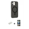 MARSİLYAN™- iPhone 11 Kılıf Çekirdek Modern Prime - Siyah 34D Hayalet Izgaralı Cam + Renkli Kamera Lens Koruma Cam - SI