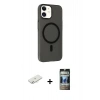 MARSİLYAN™- iPhone 11 Kılıf Çekirdek Modern Prime - Siyah 34D Hayalet Izgaralı Cam + Renkli Kamera Lens Koruma Cam - SI