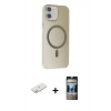 MARSİLYAN™- iPhone 11 Kılıf Çekirdek Modern Prime - Siyah 34D Hayalet Izgaralı Cam + Renkli Kamera Lens Koruma Cam - SI