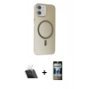 MARSİLYAN™- iPhone 11 Kılıf Çekirdek Modern Prime - Siyah 34D Hayalet Izgaralı Cam + Şeffaf Kamera Lens Koruma Cam