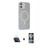 MARSİLYAN™- iPhone 11 Kılıf Çekirdek Modern Prime - Siyah 34D Hayalet Izgaralı Cam + Şeffaf Kamera Lens Koruma Cam