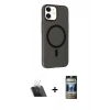 MARSİLYAN™- iPhone 11 Kılıf Çekirdek Modern Prime - Siyah 34D Hayalet Izgaralı Cam + Şeffaf Kamera Lens Koruma Cam