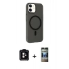 MARSİLYAN™- iPhone 11 Kılıf Çekirdek Modern Prime - Siyah 34D Hayalet Izgaralı Cam + PVD Metal Kamera Lens - TU