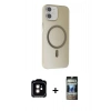MARSİLYAN™- iPhone 11 Kılıf Çekirdek Modern Prime - Siyah 34D Hayalet Izgaralı Cam + PVD Metal Kamera Lens - TU
