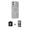 MARSİLYAN™- iPhone 11 Kılıf Çekirdek Modern Prime - Siyah 34D Hayalet Izgaralı Cam + PVD Metal Kamera Lens - TU