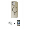 MARSİLYAN™- iPhone 11 Kılıf Çekirdek Modern Prime - Siyah 34D Hayalet Izgaralı Cam + Pers Alüminyum Kamera Lens - YL
