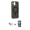 MARSİLYAN™- iPhone 11 Kılıf Çekirdek Modern Prime - Siyah 34D Hayalet Izgaralı Cam + Pers Alüminyum Kamera Lens - YL