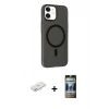 MARSİLYAN™- iPhone 11 Kılıf Çekirdek Modern Prime - Siyah 34D Hayalet Izgaralı Cam + Renkli Kamera Lens Koruma Cam - YL