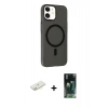 MARSİLYAN™- iPhone 11 Kılıf Çekirdek Modern Prime - Siyah 360 Mat Full Body Arka Koruyucu + Renkli Kamera Lens Koruma Cam - SI