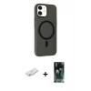 MARSİLYAN™- iPhone 11 Kılıf Çekirdek Modern Prime - Siyah 360 Mat Full Body Arka Koruyucu + Renkli Kamera Lens Koruma Cam - SI
