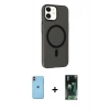 MARSİLYAN™- iPhone 11 Kılıf Çekirdek Modern Prime - Siyah 360 Mat Full Body Arka Koruyucu + Neon Fosforlu Kamera Lens - TU