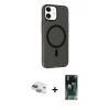 MARSİLYAN™- iPhone 11 Kılıf Çekirdek Modern Prime - Siyah 360 Mat Full Body Arka Koruyucu + Pers Alüminyum Kamera Lens - YL