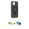 MARSİLYAN™- iPhone 11 Kılıf Çekirdek Modern Prime - Siyah 3D Antistatik Cam Ekran Koruyucu + Rainbow Kamera Lens Koruma Cam - KI