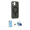 MARSİLYAN™- iPhone 11 Kılıf Çekirdek Modern Prime - Siyah 3D Antistatik Cam Ekran Koruyucu + Neon Fosforlu Kamera Lens - TU