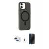 MARSİLYAN™- iPhone 11 Kılıf Çekirdek Modern Prime - Siyah 3D Antistatik Hayalet Cam Ekran Koruyucu + Pers Alüminyum Kamera Lens - LT