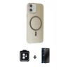 MARSİLYAN™- iPhone 11 Kılıf Çekirdek Modern Prime - Siyah 3D Antistatik Hayalet Cam Ekran Koruyucu + PVD Metal Kamera Lens - MI