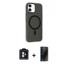 MARSİLYAN™- iPhone 11 Kılıf Çekirdek Modern Prime - Siyah 3D Antistatik Hayalet Cam Ekran Koruyucu + PVD Metal Kamera Lens - MI