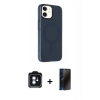MARSİLYAN™- iPhone 11 Kılıf Çekirdek Modern Prime - Siyah 3D Antistatik Hayalet Cam Ekran Koruyucu + PVD Metal Kamera Lens - MI