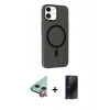 MARSİLYAN™- iPhone 11 Kılıf Çekirdek Modern Prime - Siyah 3D Antistatik Hayalet Cam Ekran Koruyucu + Raze Metal Kamera Lens - KI