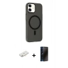MARSİLYAN™- iPhone 11 Kılıf Çekirdek Modern Prime - Siyah 3D Antistatik Hayalet Cam Ekran Koruyucu + Renkli Kamera Lens Koruma Cam - YL