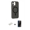MARSİLYAN™- iPhone 11 Kılıf Çekirdek Modern Prime - Siyah 3D Antistatik Hayalet Cam Ekran Koruyucu + Renkli Kamera Lens Koruma Cam - TU