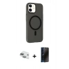 MARSİLYAN™- iPhone 11 Kılıf Çekirdek Modern Prime - Siyah 3D Antistatik Hayalet Cam Ekran Koruyucu + Pers Alüminyum Kamera Lens - YL