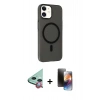 MARSİLYAN™- iPhone 11 Kılıf Çekirdek Modern Prime - Siyah 3D Antistatik Mat Seramik Nano Ekran Koruyucu + Raze Metal Kamera Lens - KI