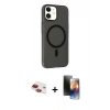 MARSİLYAN™- iPhone 11 Kılıf Çekirdek Modern Prime - Siyah 3D Antistatik Mat Seramik Nano Ekran Koruyucu + Pers Alüminyum Kamera Lens - KI