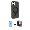 MARSİLYAN™- iPhone 11 Kılıf Çekirdek Modern Prime - Siyah 3D Antistatik Mat Seramik Nano Ekran Koruyucu + Neon Fosforlu Kamera Lens - YL