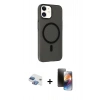 MARSİLYAN™- iPhone 11 Kılıf Çekirdek Modern Prime - Siyah 3D Antistatik Mat Seramik Nano Ekran Koruyucu + Pers Alüminyum Kamera Lens - GI