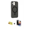 MARSİLYAN™- iPhone 11 Kılıf Çekirdek Modern Prime - Siyah 3D Antistatik Mat Seramik Nano Ekran Koruyucu + Rainbow Kamera Lens Koruma Cam - KI